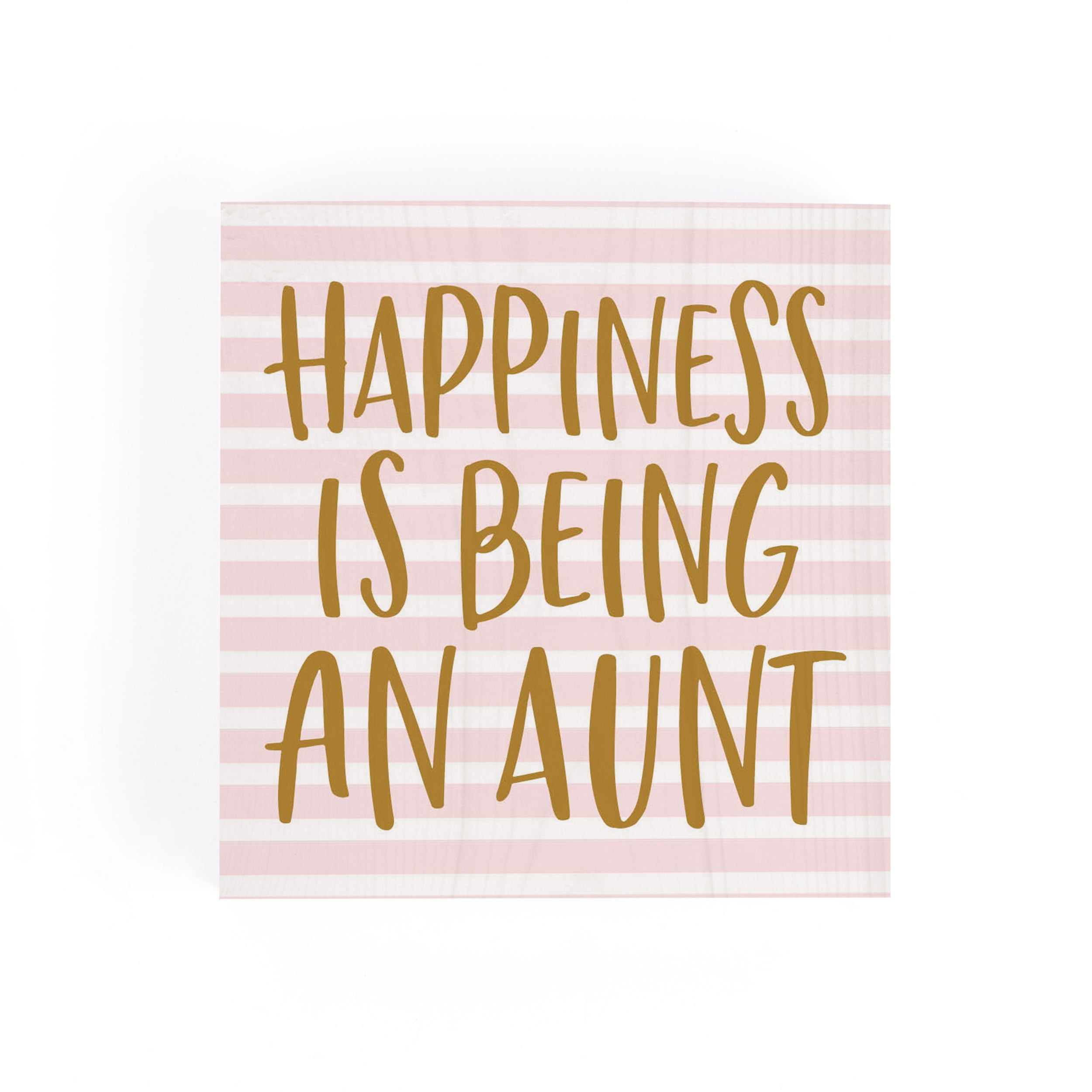 P Graham Dunn Happiness Being an Aunt Pink Striped 3.38 x 3.38 Pine Wood Word Block Plaque