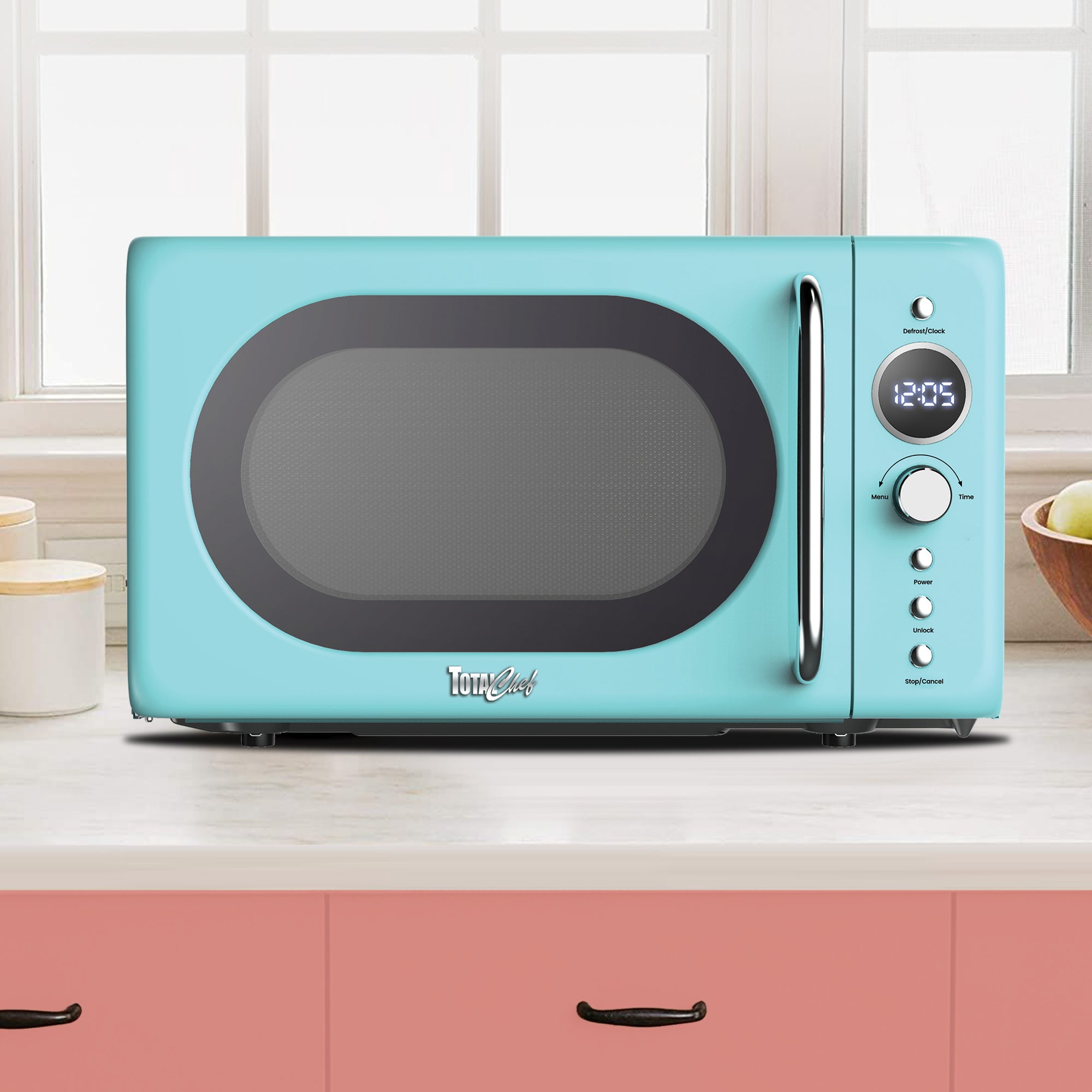 Total Chef Retro Microwave Oven, 0.7 Cu Ft, 8 Pre-Sets, 700W, Blue