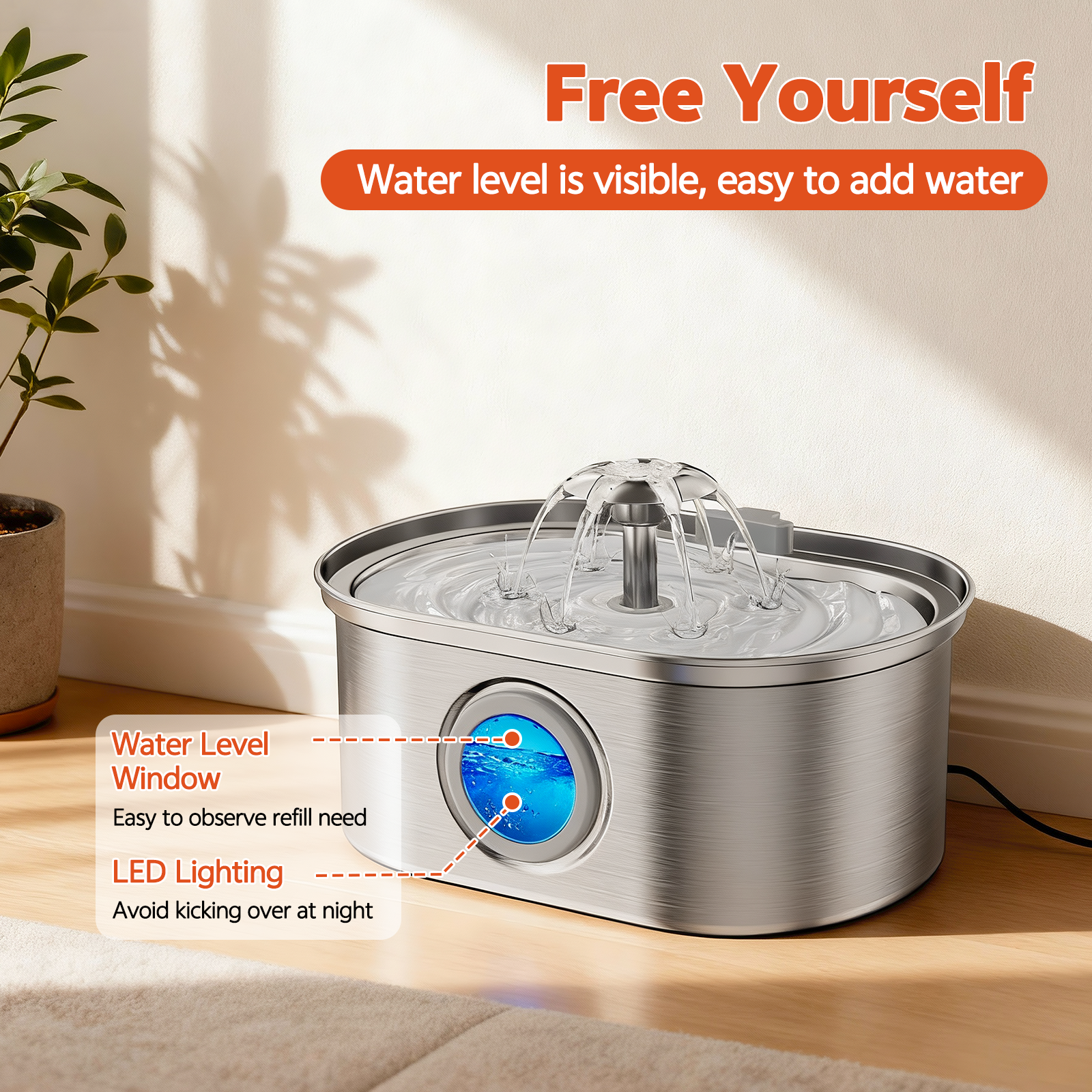 YUWENUS Stainless Steel Cat Water Fountain, 108oz, Silver photo 8
