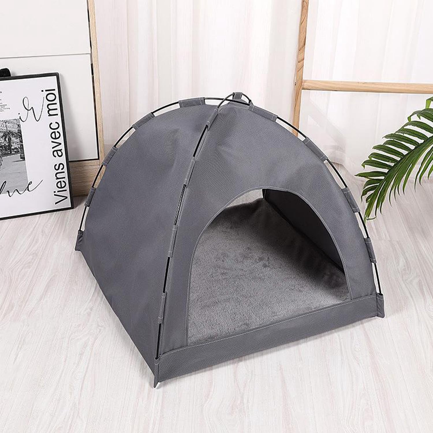 Cat Bed House with Soft Mat,Breathable Washable Pet Puppy Kennel Dog Cat Folding Indoor Outdoor House Bed Tent Gray
