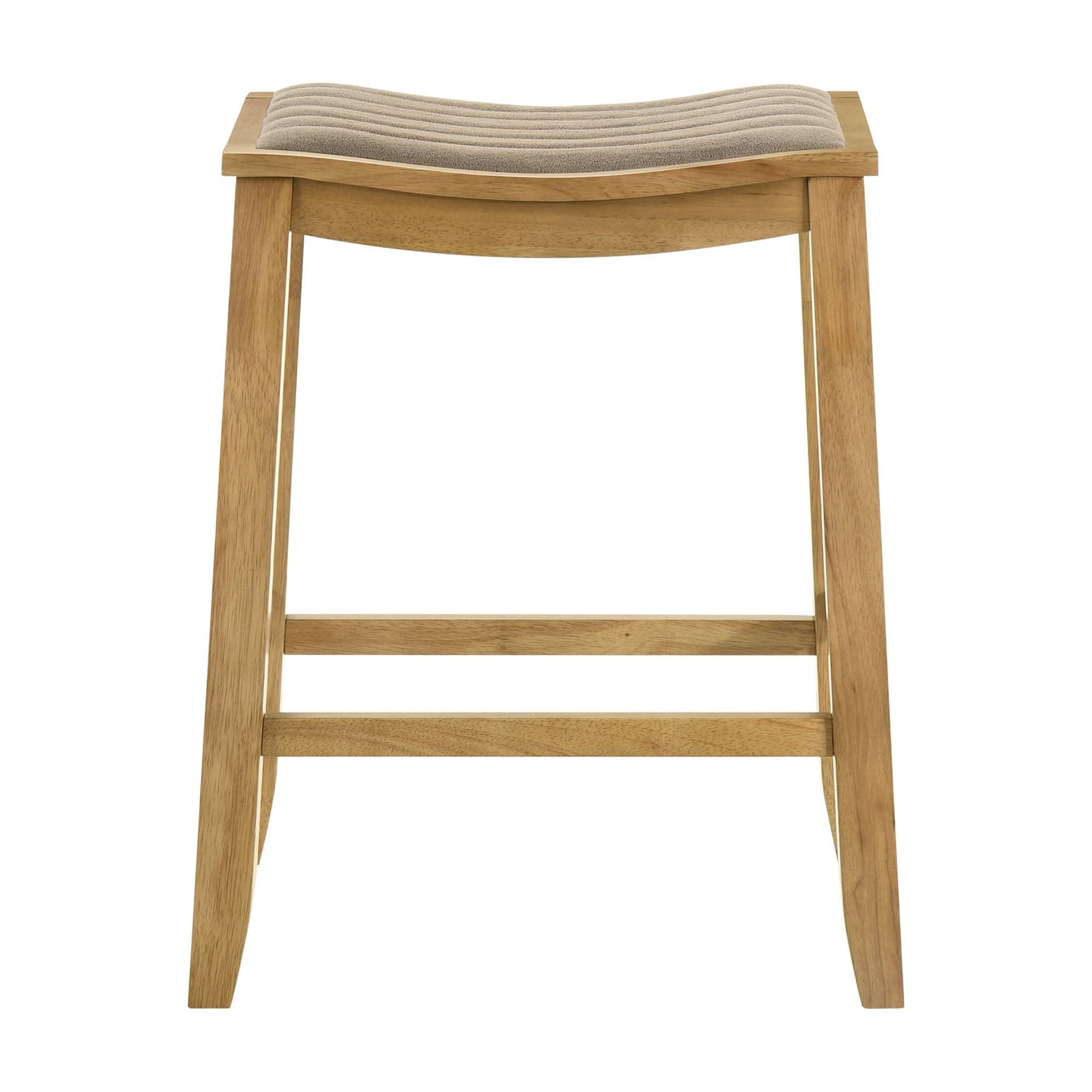 Iyani Coastal Modern Wood Counter Height Kitchen Bar Stool in Amber Glow Finish with Twilight Taupe Fabric Upholstered Seat - Set of 3