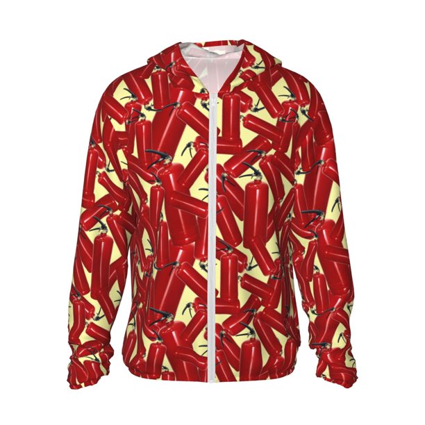 Fotbe Fire Extinguisher Chaqueta con Protección Solar UPF 50+ para Hombre y Mujer, Camisa con Capucha y Bolsillos-XX-Large