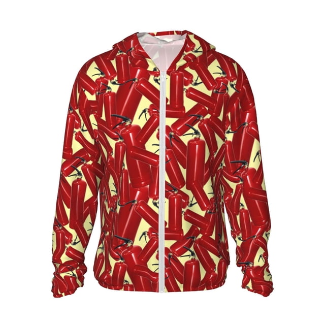 Fotbe Fire Extinguisher Chaqueta con Protección Solar UPF 50+ para Hombre y Mujer, Camisa con Capucha y Bolsillos-3X-Large