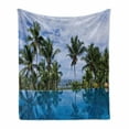 thumbnail image 1 of Landscape Soft Flannel Fleece Blanket, Infinity Pool with Palms Reflections and Crystal Water Tropic Resort Photo, Cozy Plush for Indoor and Outdoor Use, 70" x 90", Blue Green White, by Ambesonne, 1 of 6