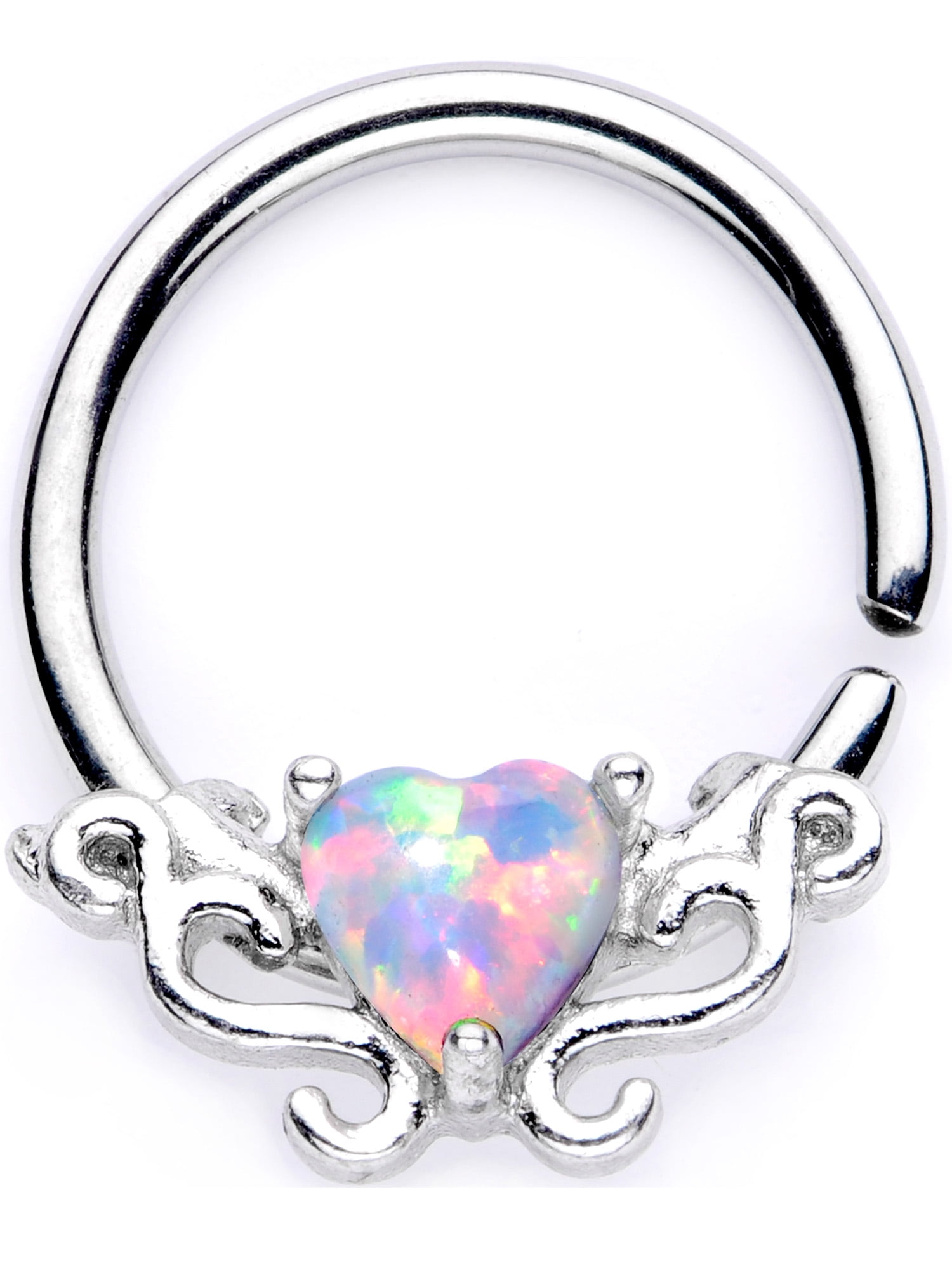 Body Candy 16G 316L Steel Nose Stud Rings White Synthetic Opal Jewelry Cartilage 3/8 Nose Stud Hoops for Women Body Candy 16G 316L Steel Nose Stud Rings White Synthetic Opal Jewelry Cartilage 3/8 Nose Stud Hoops for Women