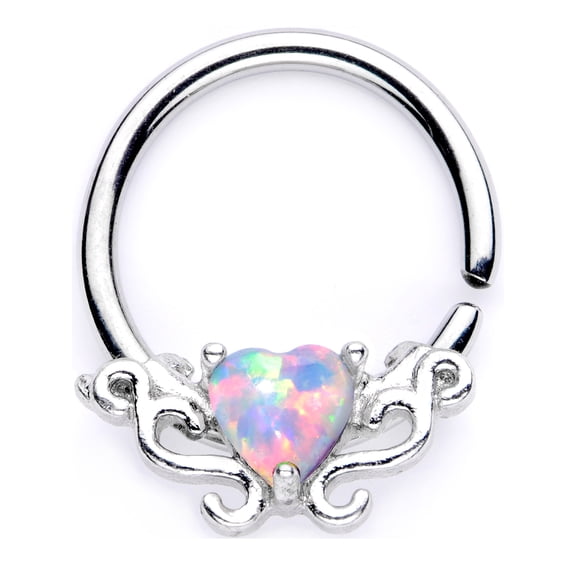 Body Candy 16G 316L Steel Nose Rings White Heart Synthetic Opal Cartilage 8mm Nose Hoops for Women