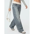 thumbnail image 4 of EMMIOL Women's Y2K Vintage High-Waisted Baggy Wide-Leg Jeans Contrast Wave Stitching Washed Denim Pants Streetwear, 4 of 4