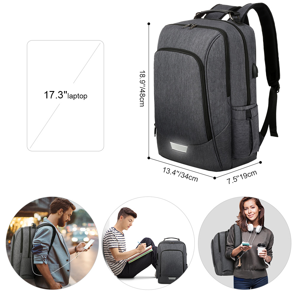 Travel Laptop Backpack Water Resistant Anti-Theft School Bag with Usb Charging Port and Lock, 17 inch Computer Business Backpacks for Women Men - image 2 of 9