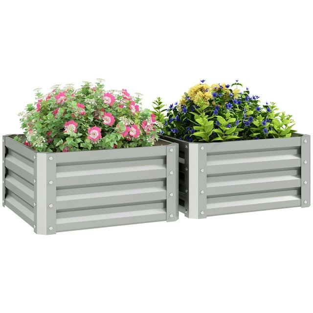 Outsunny 2' x 2' x 1' 2-Pieces Raised Garden Bed with Galvanised Frame
