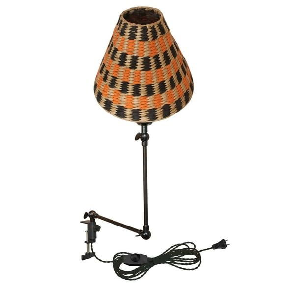 Kiven Dimmable Clip-on Desk Lamp, 1-Light Rattan Nightstand Lamp with Flexible Arm, 8.2FT Plug in Cord, Decorative Clamp Lamp for Office Home Bookshelf Bedside E26 Sokcet DZ0321-3