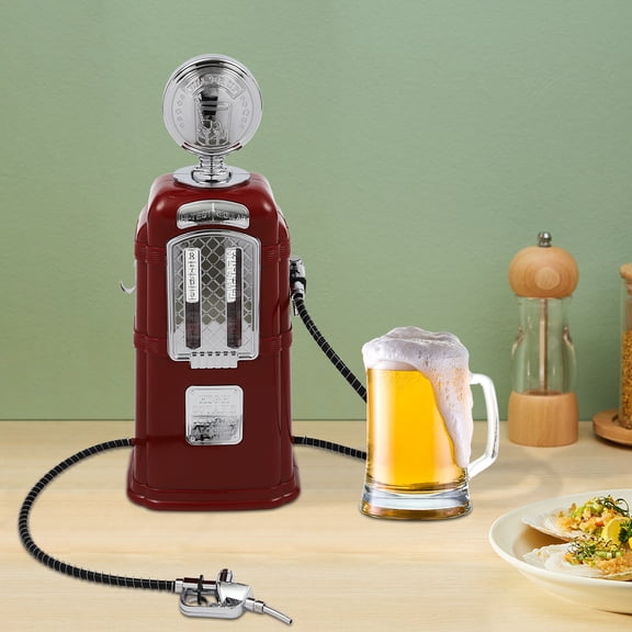 ToppiJoy 2L/67.6oz Double Pump Liquor Dispenser for Home Bar, Vintage Style Red Plastic Liquor Decanter