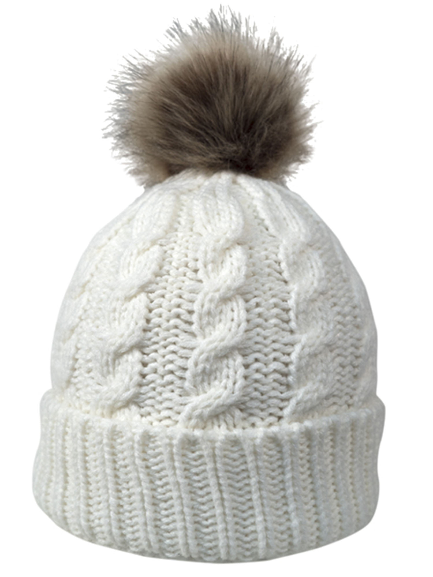 Women Winter Cap  Pom Pom Knitted Woolly Beanie Faux Fur Bobble Winter Hats 
