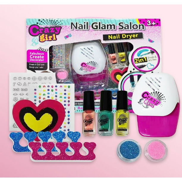 Kit De Manicura Para Niñas – Estudio De Uñas Completo Con Secador, Esmaltes, Pegatinas Y Purpurina – Para Niñas De 6 A 12 Años – Regalo De Cumpleaños Y Navidad