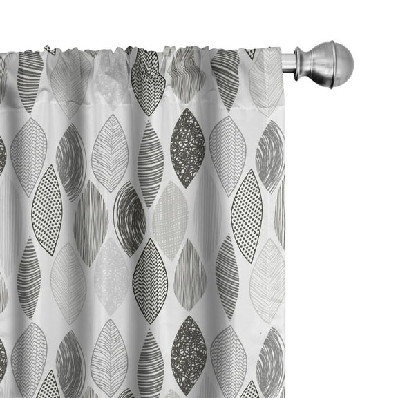 Ambesonne Leaf Curtains, Abstract Leaves Art, Pair of 28"x84", Charcoal Grey Pale Grey