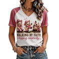 thumbnail image 2 of Walking By Faith Tripping Constantly T Shirt For Women Walk By Faith Short Sleeve V Neck Shirts Womens Funny Highland Cow Print Tshirts, 2 of 4