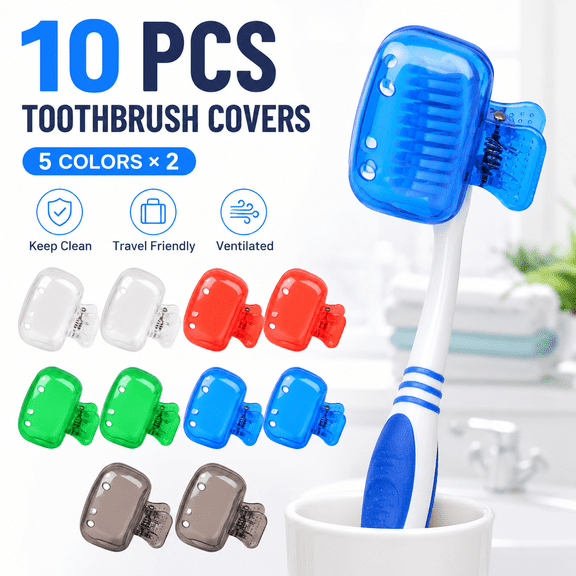 Himonut Toothbrush Covers 10 Pack, Ventilated Toothbrush Cap Set for Travel, Clip-On, 5 Colors