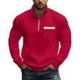 thumbnail image 2 of Men's Quarter Zip Pullover Sweatshirt, Stand Collar Fleece Lined Casual Winter Fall Solid Top with Pocket for Daily Use and Outdoor Leisure,Red,L, 2 of 9