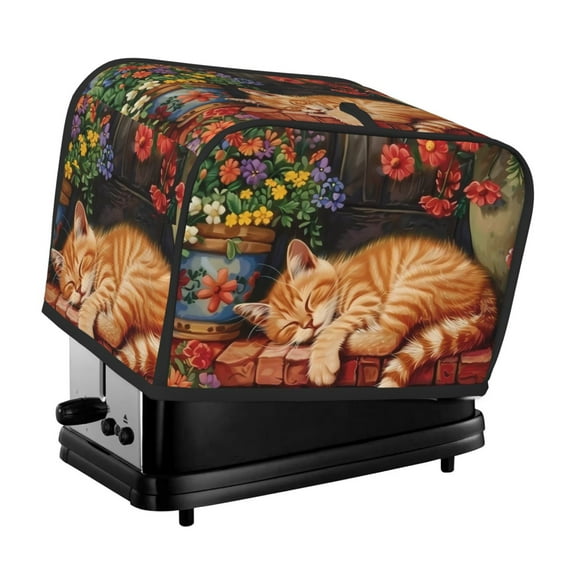 Kdxio Sleeping Cat Flowers Print Toaster Cover Bread Machine Cover Fits for Most Standard 2 Slice Toasters,Keep Toaster Free From Dust And Fingerprint Oven Dustproof Cover