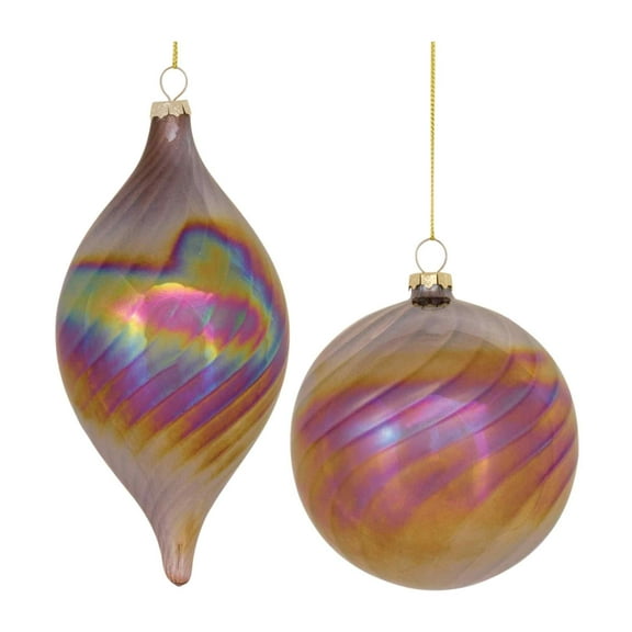 Melrose Pearl Finish Swirl Glass Christmas Ornaments - 7" (180mm) - Pink - 6ct