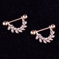 thumbnail image 3 of Piercing para el cuerpo con barra y anillo para pezón con diamantes de imitación de hoja antialérgica de acero inoxidable (oro rosa), 3 of 6