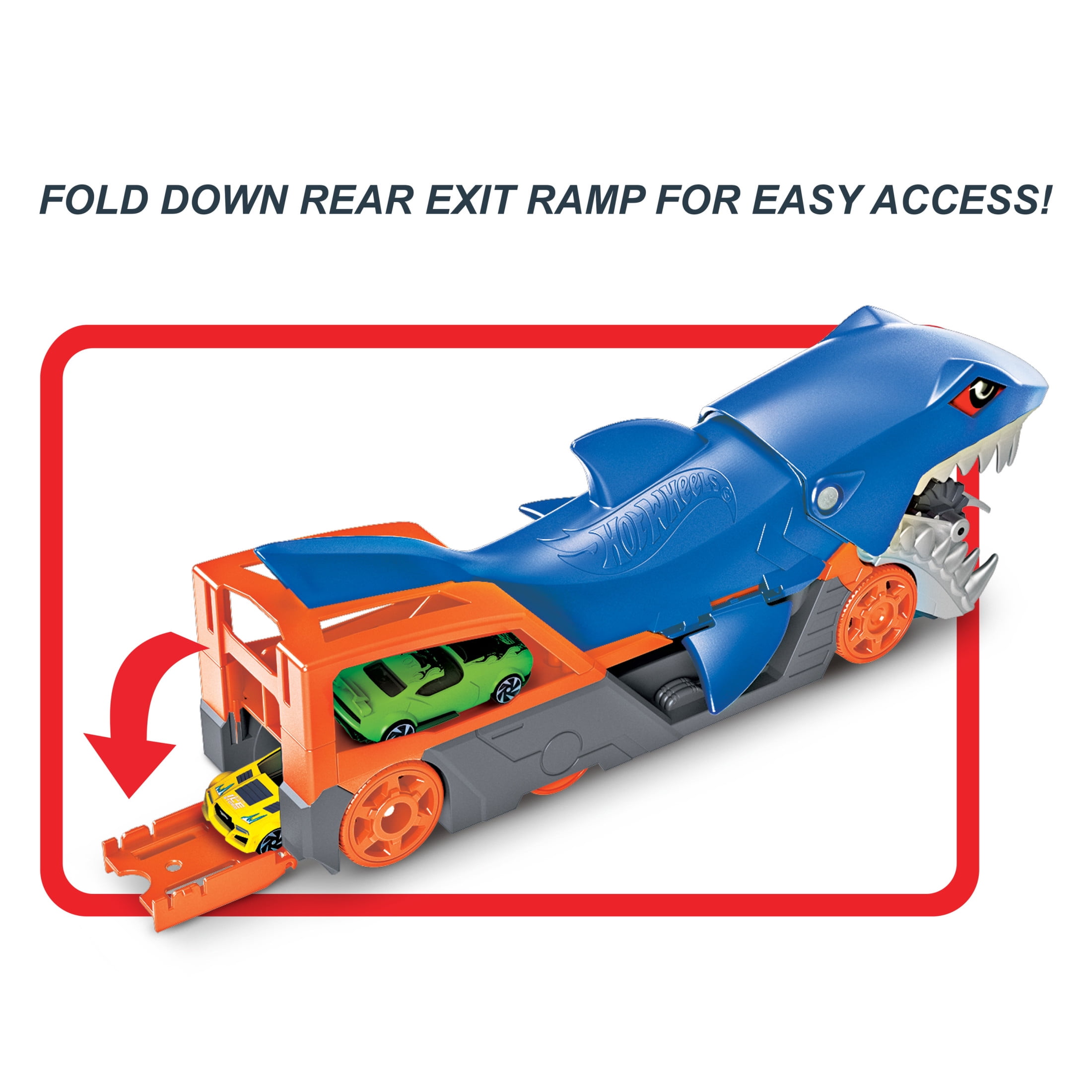 Hot Wheels Shark Chomp Transporter Playset with One 1:64 Scale Car for Kids 4 to 8 Years Old