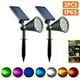 thumbnail image 1 of Juego de dos focos solares para exteriores con 7 LED, disponibles en blanco, cálido o colores RGB. Estas luces tienen un haz ajustable y un temporizador de encendido/apagado automático, 1 of 12