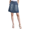 thumbnail image 1 of Faldas de mezclilla A-Line de mujer INSPIRE CHIC, cintura alta, con botones, falda de jean casual, azul retro M, 1 of 6