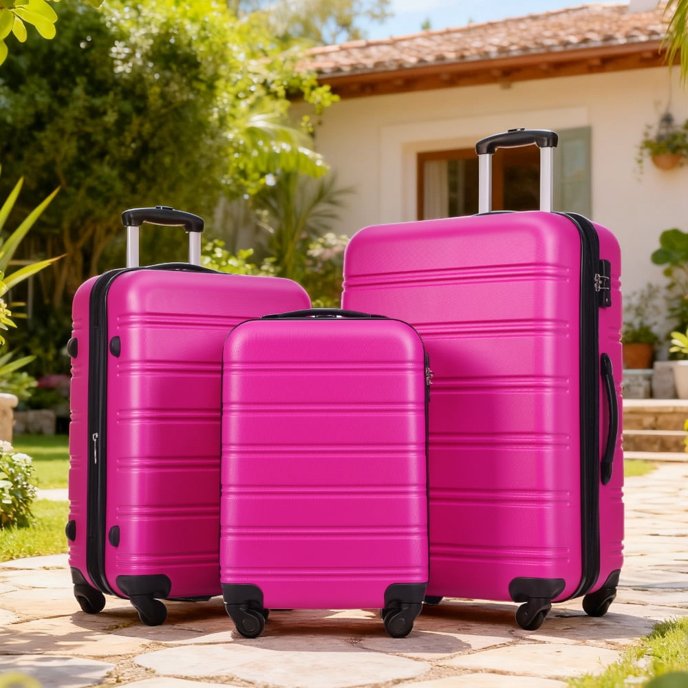 Euroco 3 Piece Luggage Sets with Spinner Wheels, ABS Expandable Hardshell Lightweight Suitcase Set with TSA Lock, Carry On Travel Luggage,Checked Large Suitcase(20"/24"/28"),Pink