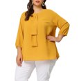 thumbnail image 5 of Unique Bargains Women's Plus Chiffon Top Round Neck Ruffle Work Blouse 1X Yellow, 5 of 7