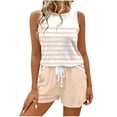 thumbnail image 2 of Mifsaly Womens Short Sets 2 Piece Outfits Summer Athletic Sets Women Striped Tank Tops And Drawstring Waist Shorts Beige,XL, 2 of 7
