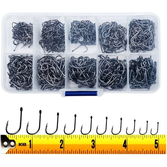 300PCS Small High-Carbon Steel Barbed Fishing Hooks with Holes, 10 Specifications of Fishing Hooks, Portable Boxed Hooks, Powerful Hooks That Can Adapt to Various Fishing Environments