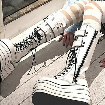 

Juebong Boots on Sale Women s Platform Ankle Boots Casual Zipper Shoelace Chunky Block Heel Boots Autumn Lug Sole Non-Slip Leather Boots
