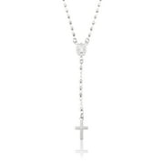 Brilliance Sterling Silver Rosary Necklace with Diamond Cut Beads and Adjustable Chain