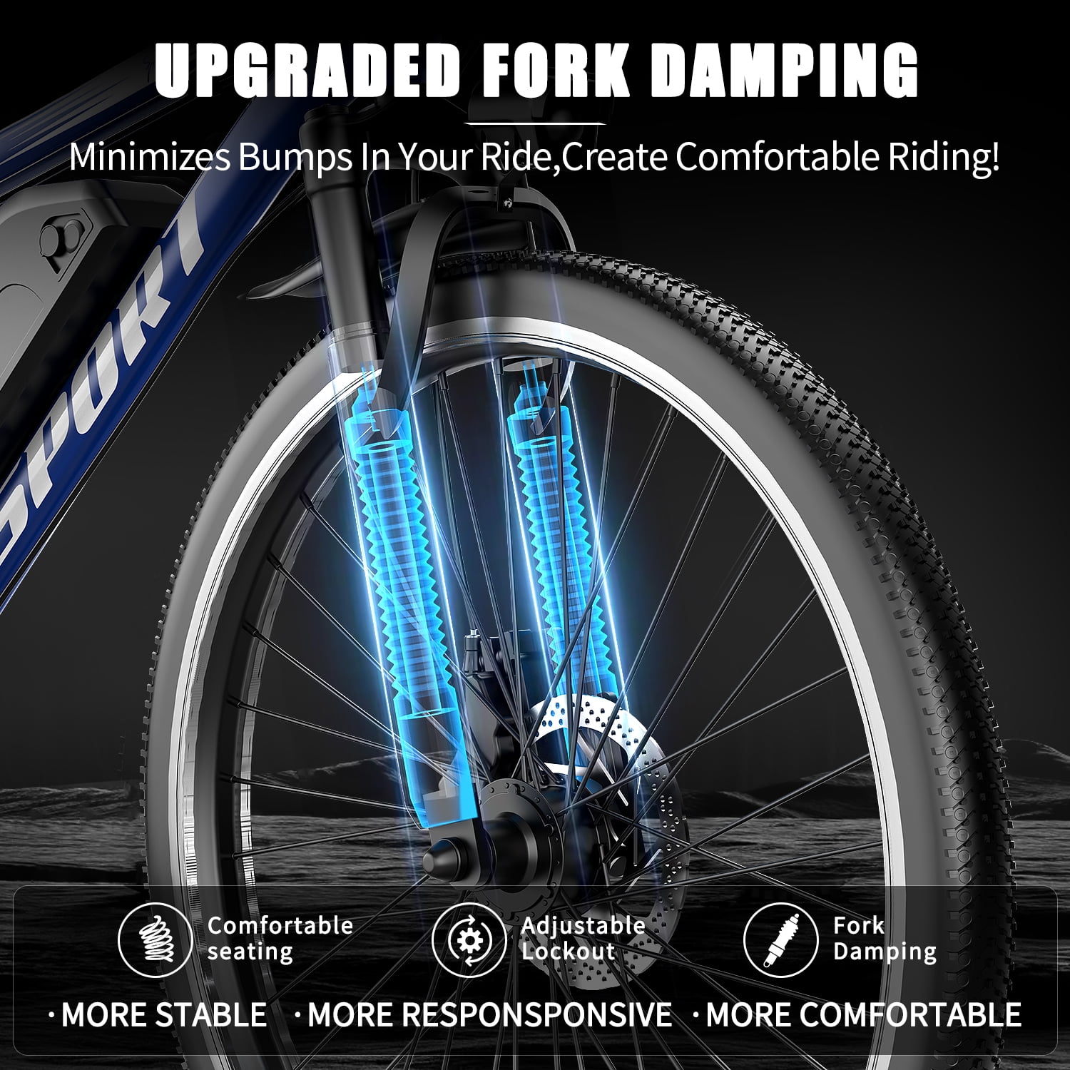 PostJoy Electric Mountain Bike 26" 1500W Peak Motor, 65 Miles 28MPH Ebike, 480Wh Battery Electric Bicycle for Adults 7 Speed Electric Bicycles Front Fork Suspension