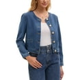 thumbnail image 4 of Women's Collarless Denim Jacket Long Sleeve 2026 Button Down Jean Jackets 2XL Blue, 4 of 6
