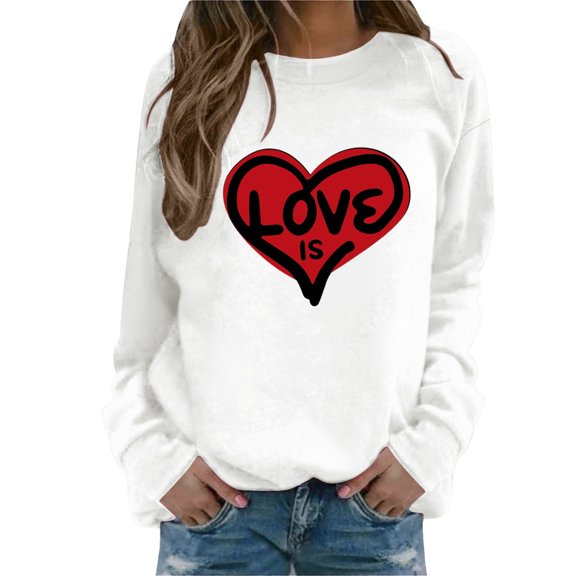 WCJM Valentine's Day Sweatshirt for Women Valentine's Day Date Night Sweatshirt Comfortable Pullover Gifts for Girlfriend Cute Love Heart Graphic Hoodie Valentine's Day Gift Ideas
