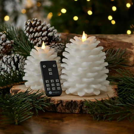 Pinecone Flameless Candle 3pc Set - 4x4 4.3x5 5x6 White