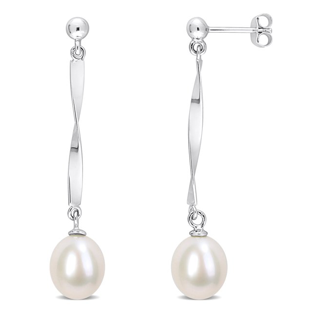 Miabella Boucles d'Oreilles Pendantes en Argent Sterling pour Femmes avec Perle d'Eau Douce de Culture 9-9,5 mm