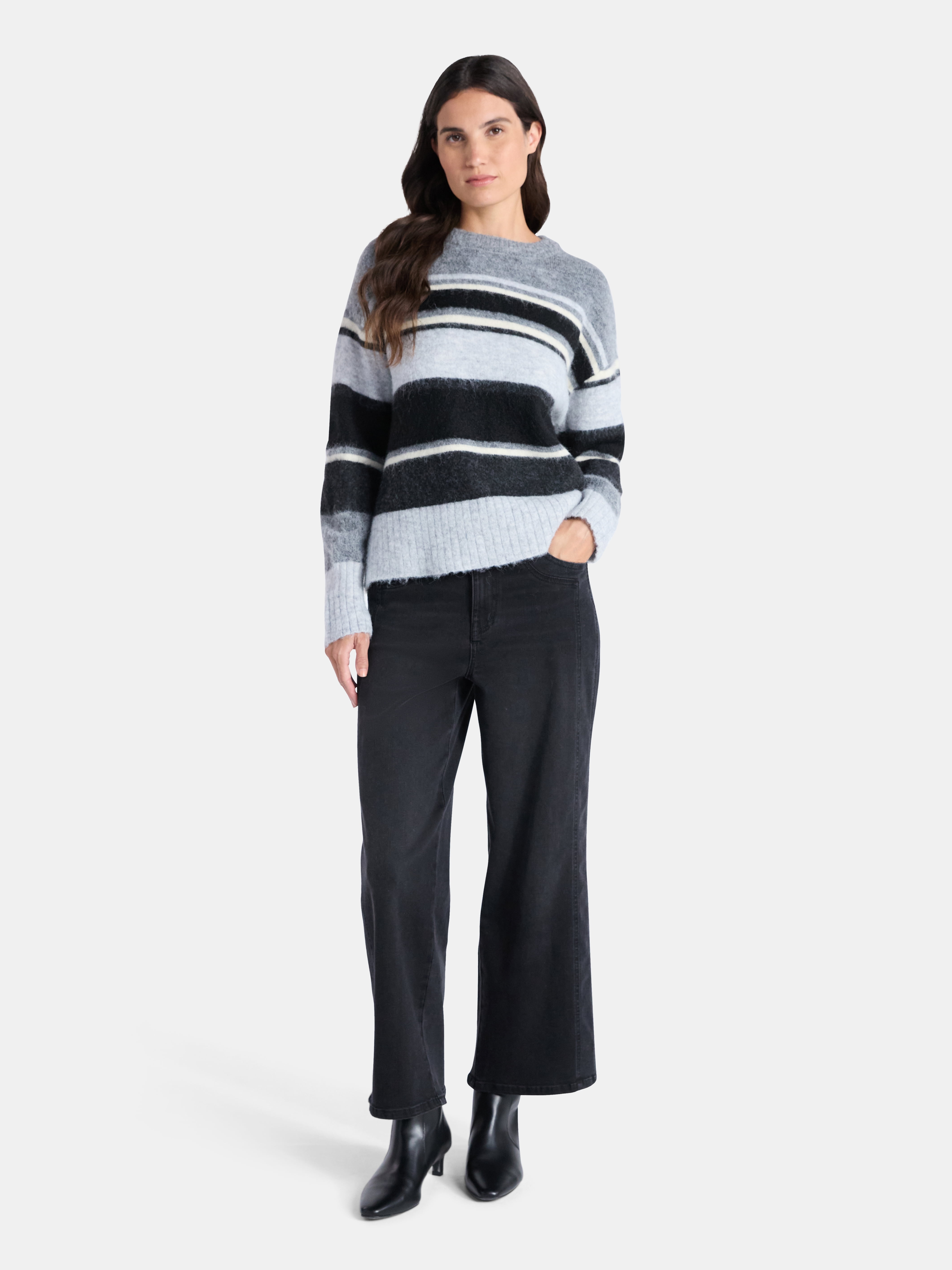Time and Tru Women’s Brushed Stripe Sweater, Midweight, Sizes XS-XXXL