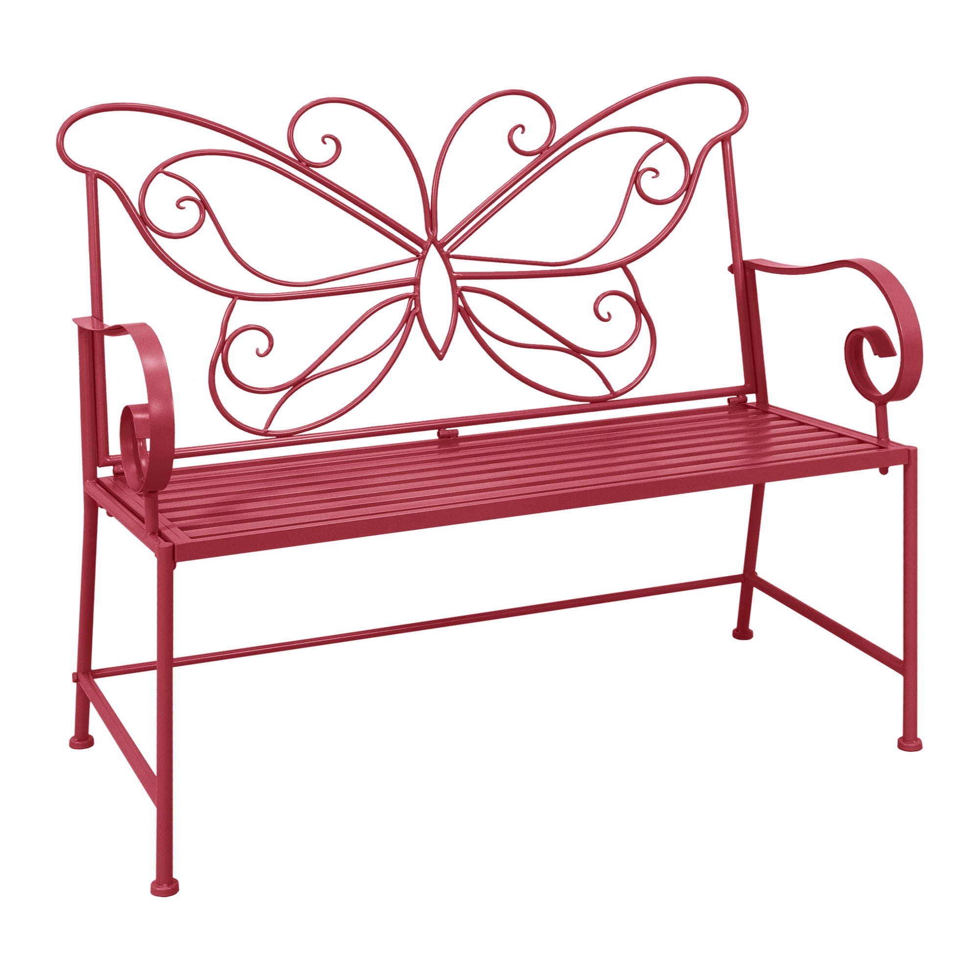 Abble 42" Outdoor Bench Metal Butterfly Design Patio Garden Bench for Porch Yard Lawn Patio Bench,  Red