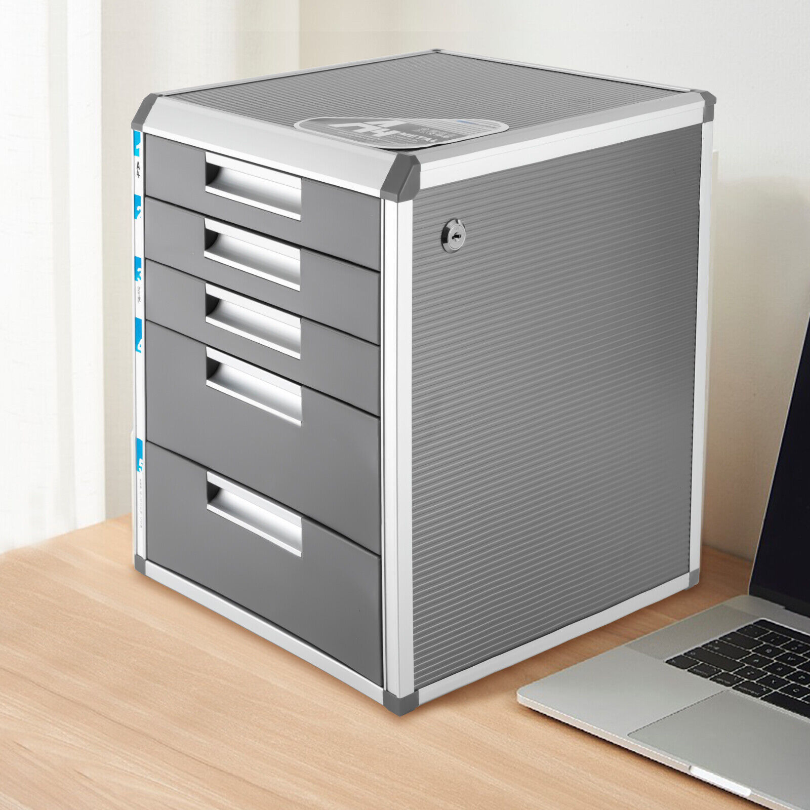 5 Drawer Desktop File Cabinet Storage Filing Cabinet with Label Lock Office