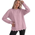 thumbnail image 2 of Womens Sweatshirts Scalloped Crew Neck Loose Fit Solid Color Shoulder Long Sleeve Pullover Soft Casual Layering, 2 of 4