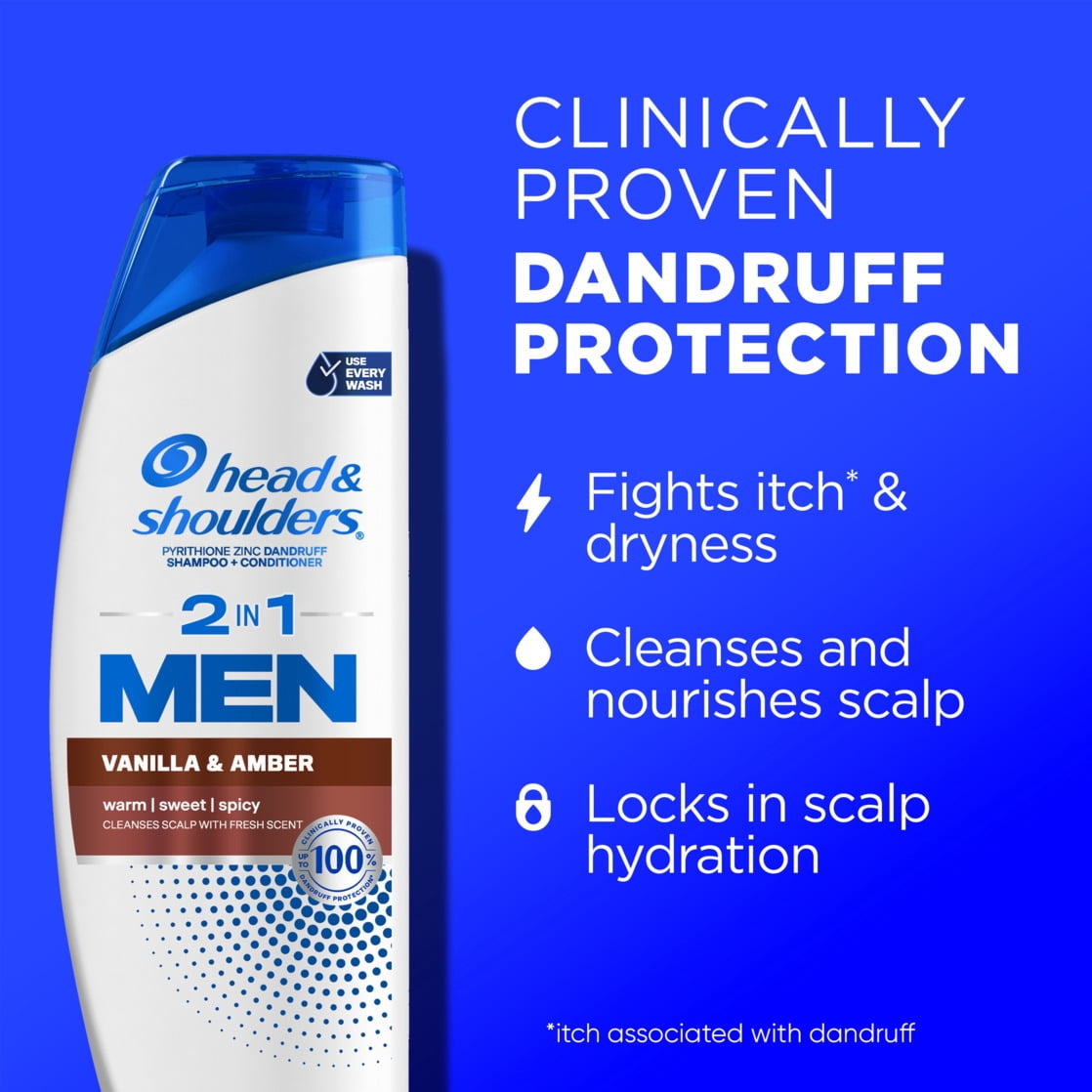 (6 pack) Head and Shoulders 2in1 Dandruff Shampoo and Conditioner for Men, Vanilla and Amber, 12.5 fl oz