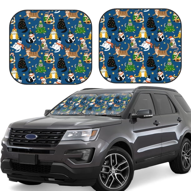 Fotbe Different Cats Christmas Juego de 2 Piezas de Parasoles para Parabrisas | Bloqueador Solar para Auto | Accesorios Plegables para Protección Solar Interior-Medium