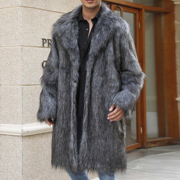 Penkiiy Men's Faux Fur Long Coat Winter Warm Thicken Jacket