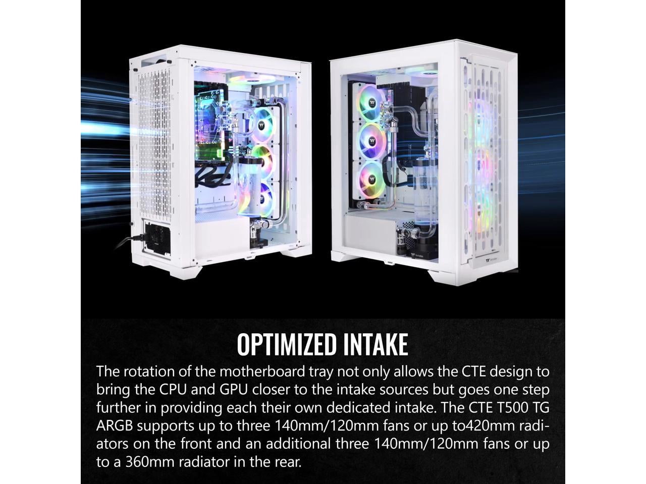 Thermaltake CTE T500 TG ARGB Snow E-ATX Full Tower with Centralized Thermal Efficiency Design; 3x140mm White CT140 ARGB Fans Pre-Installed; Tempered Glass Front & Side Panel; CA-1X8-00F6WN-01; White