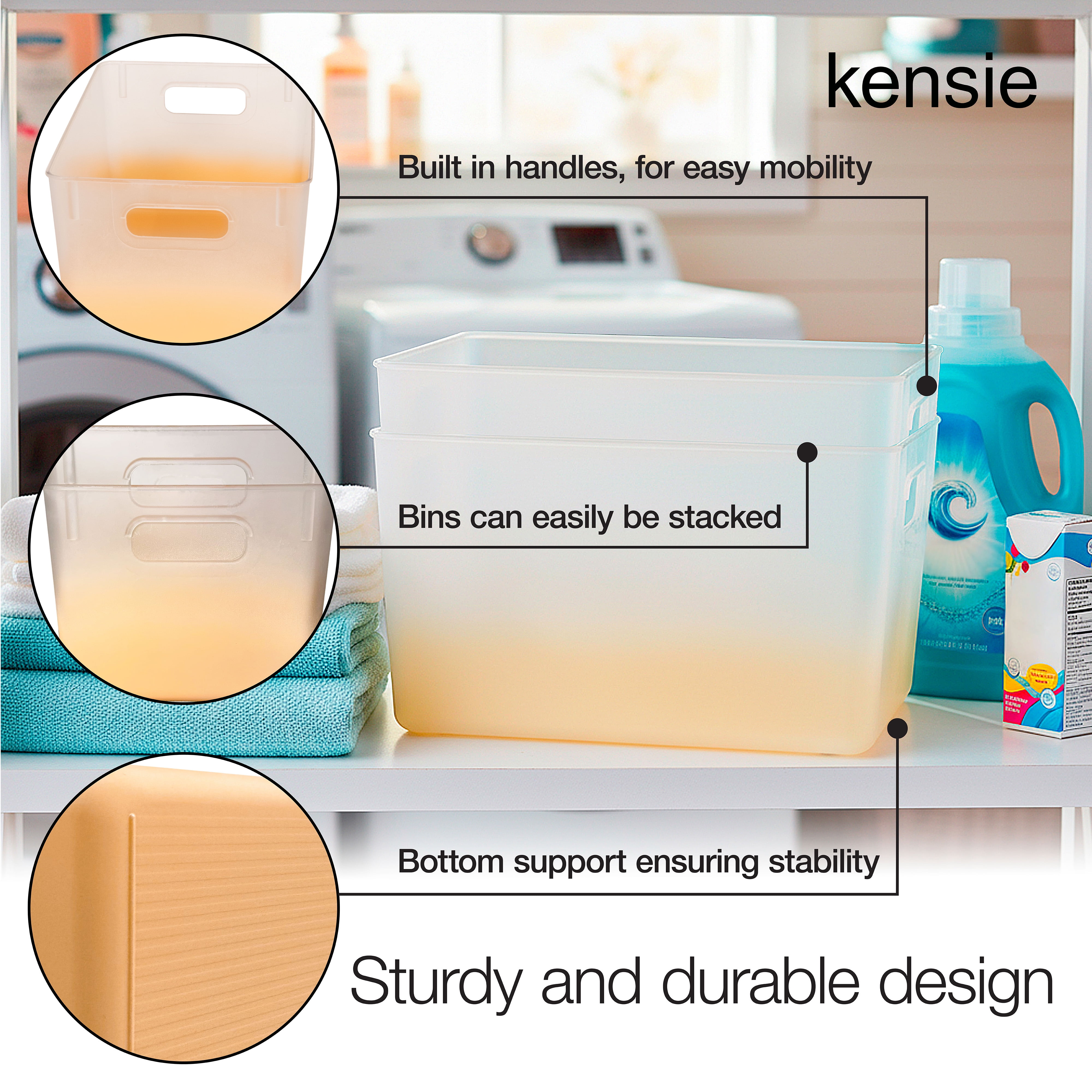 Kensie Closet Storage Bins with Handles, Stackable, 2-Pack, Frosted Peach