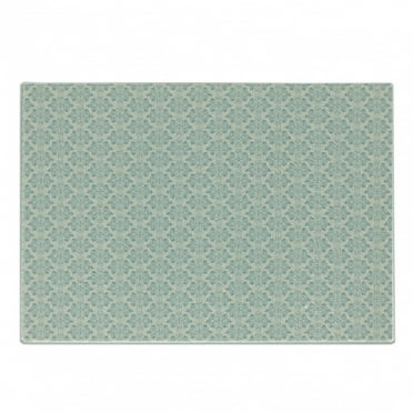 Damask Cutting Board, Royal Victorian Floral Motifs with Rococo Details Revival Nostalgia Pattern, Decorative Tempered Glass Cutting and Serving Board, Small Size, Beige and Blue Grey, by Ambesonne