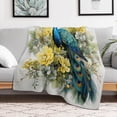 thumbnail image 4 of Peacock Flowers Watercolor Flannel Blanket for Home 50"x60" Peacock Feathers Animal Wild Colorful Elegant Soft Warm Cozy Fleece Holiday Throw Blanket for Couch Bed Throw Blanket for Adults And Kids, 4 of 8