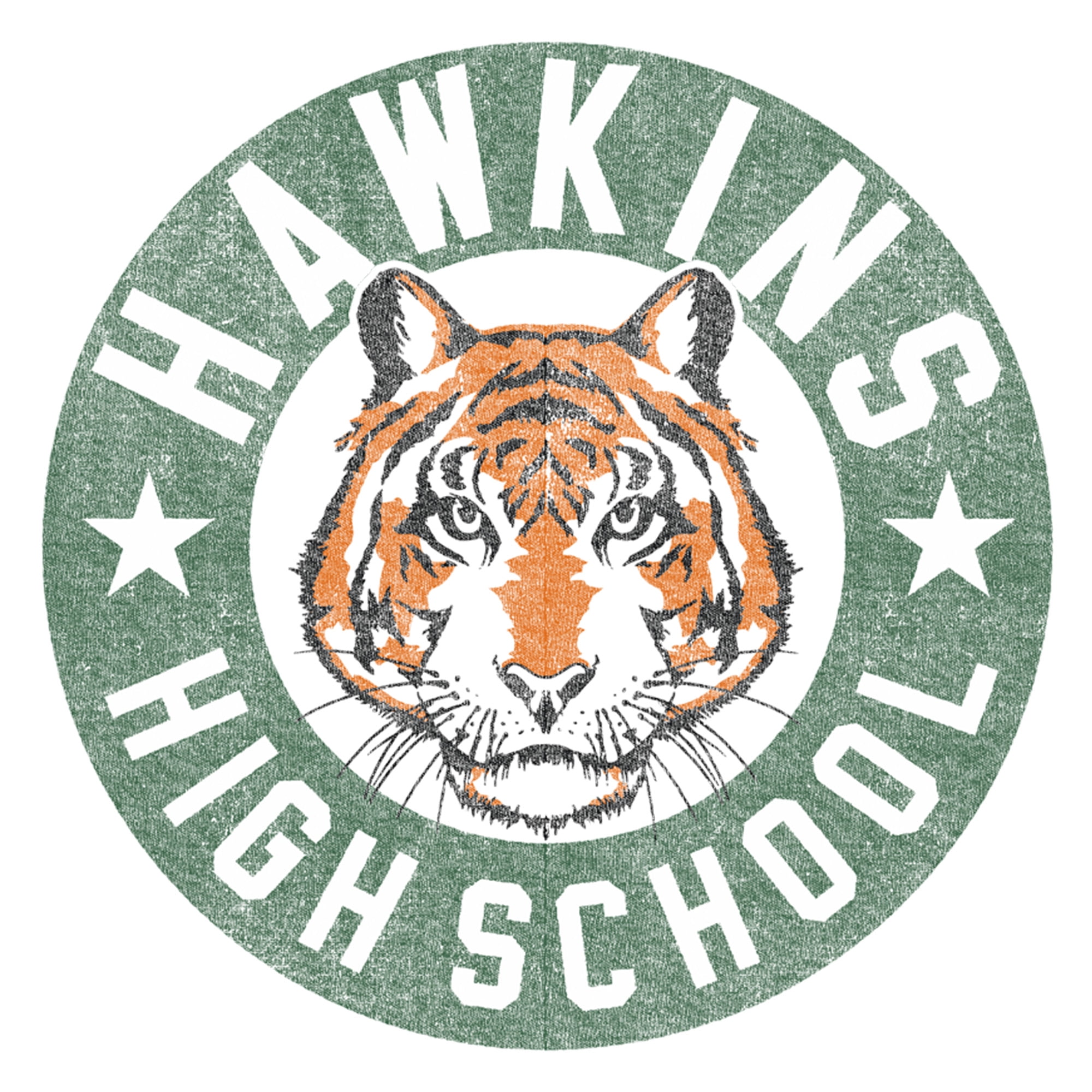 Men s Stranger Things Retro Hawkins High School Tiger Mascot T Shirt White Large